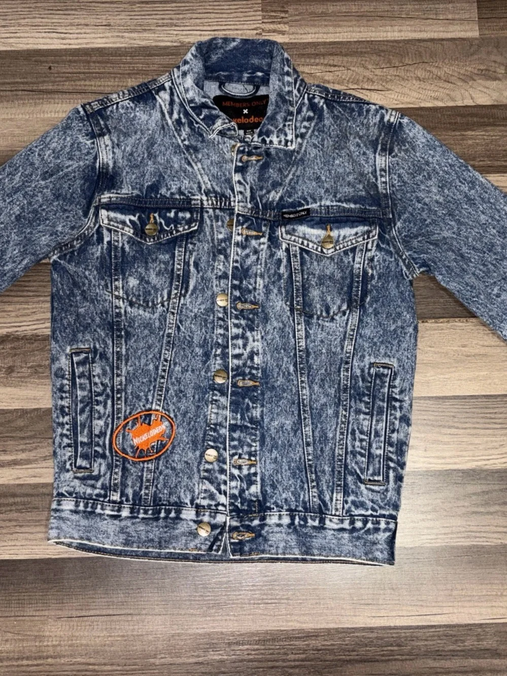 Members Only Acid-Wash Blue Denim Jacket with Orange Patch